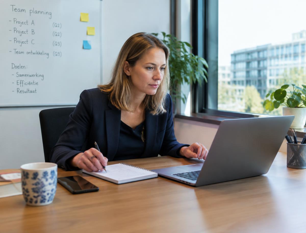 Kantoormanager plant werk op een laptop